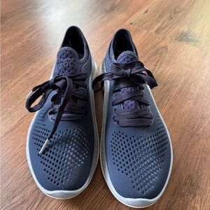 CROCS Navy Knit Lace-Up Sneakers with White Soles